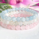 Set 3 Bracelets en Aigue Marine, Pierre de Lune et Quartz Rose